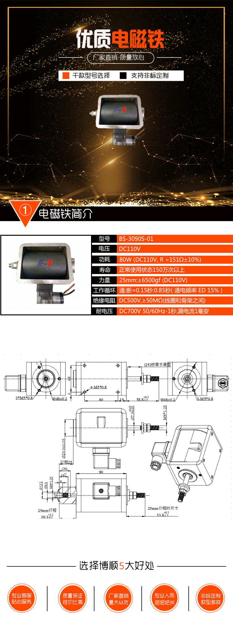 推式電磁鐵 BS-3090S-01