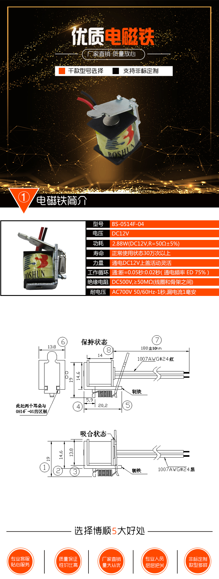 環(huán)衛(wèi)汽車安全帶電磁鐵 BS-0514F-04